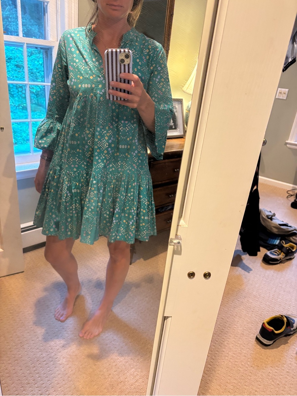 Oliphant Teal Floral Tiered Mini Dress